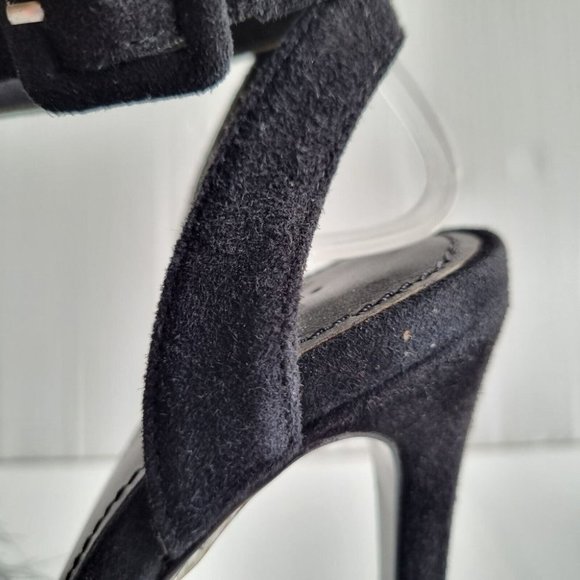 Aje. Black Feather & Suede Open Toe Stilettos Size 36 - Picture 10 of 10